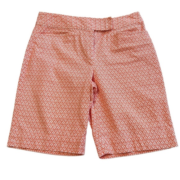 TALBOTS Petites | Geometric Bermuda Shorts Filigree Print Orange/White 8P‎ - Picture 3 of 12